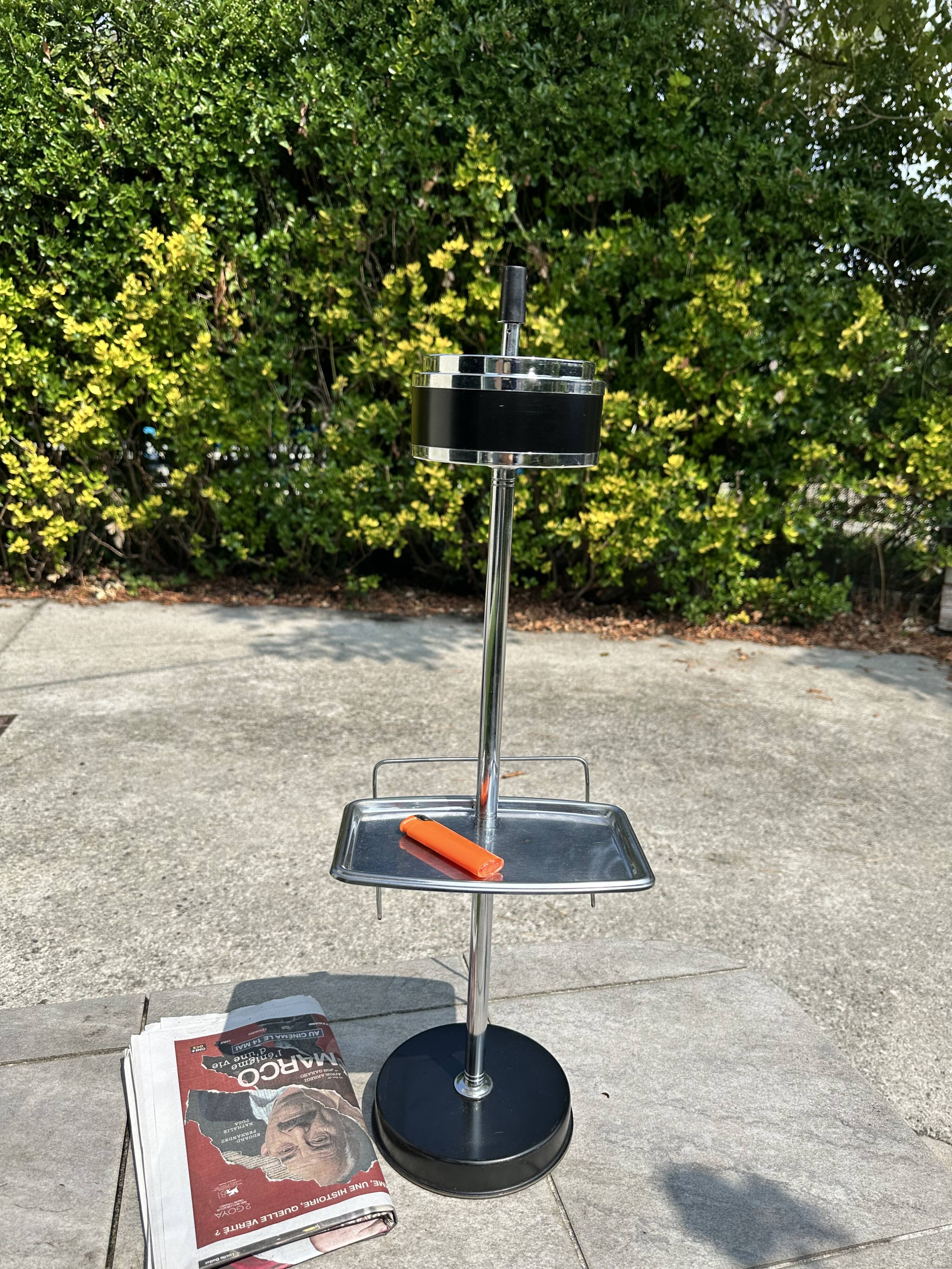 Cendrier sur Pied Vintage Années 70 - Tablette & Porte Revues/Journaux