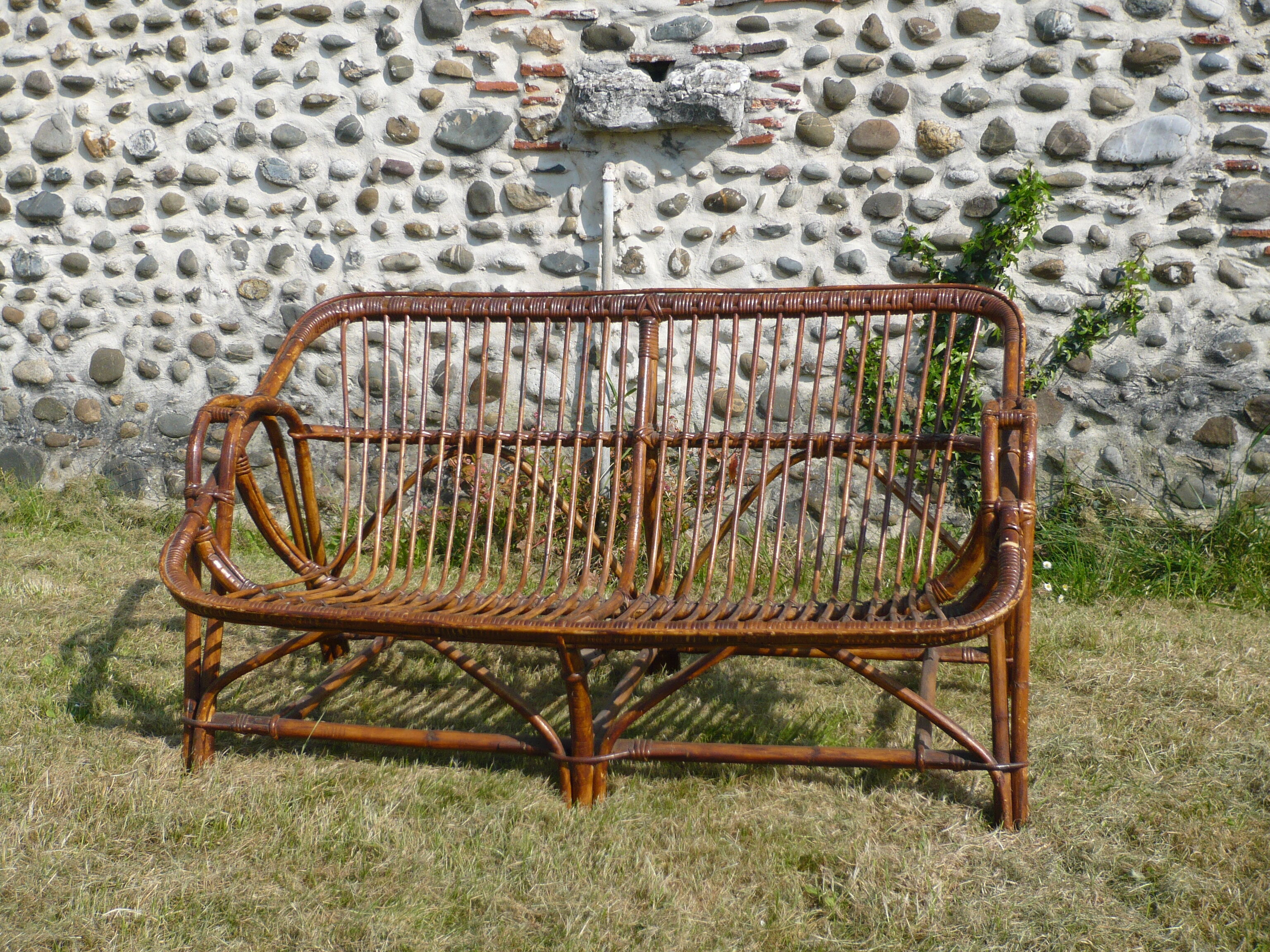 Vintage rattan bench
