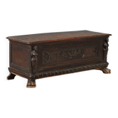 Antique walnut chest with carved front, Italy, 19th century.