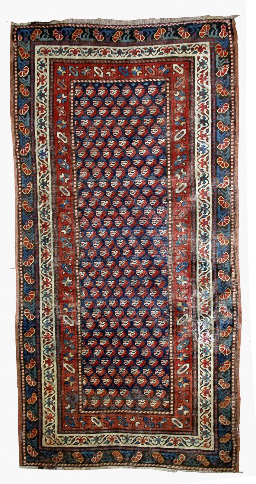Old Caucasian carpet Gendje handmade 88cm x 177cm 1880s