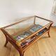 Table basse cannage vintage plateau verre