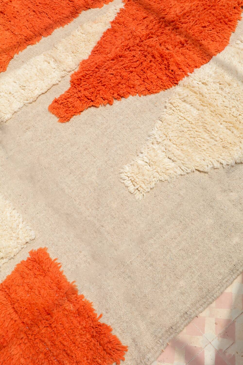 Modern relief orange and white Moroccan Berber rug