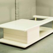 White High Gloss Free Form Italian Design Coffee Table w. Brass Accents 70s