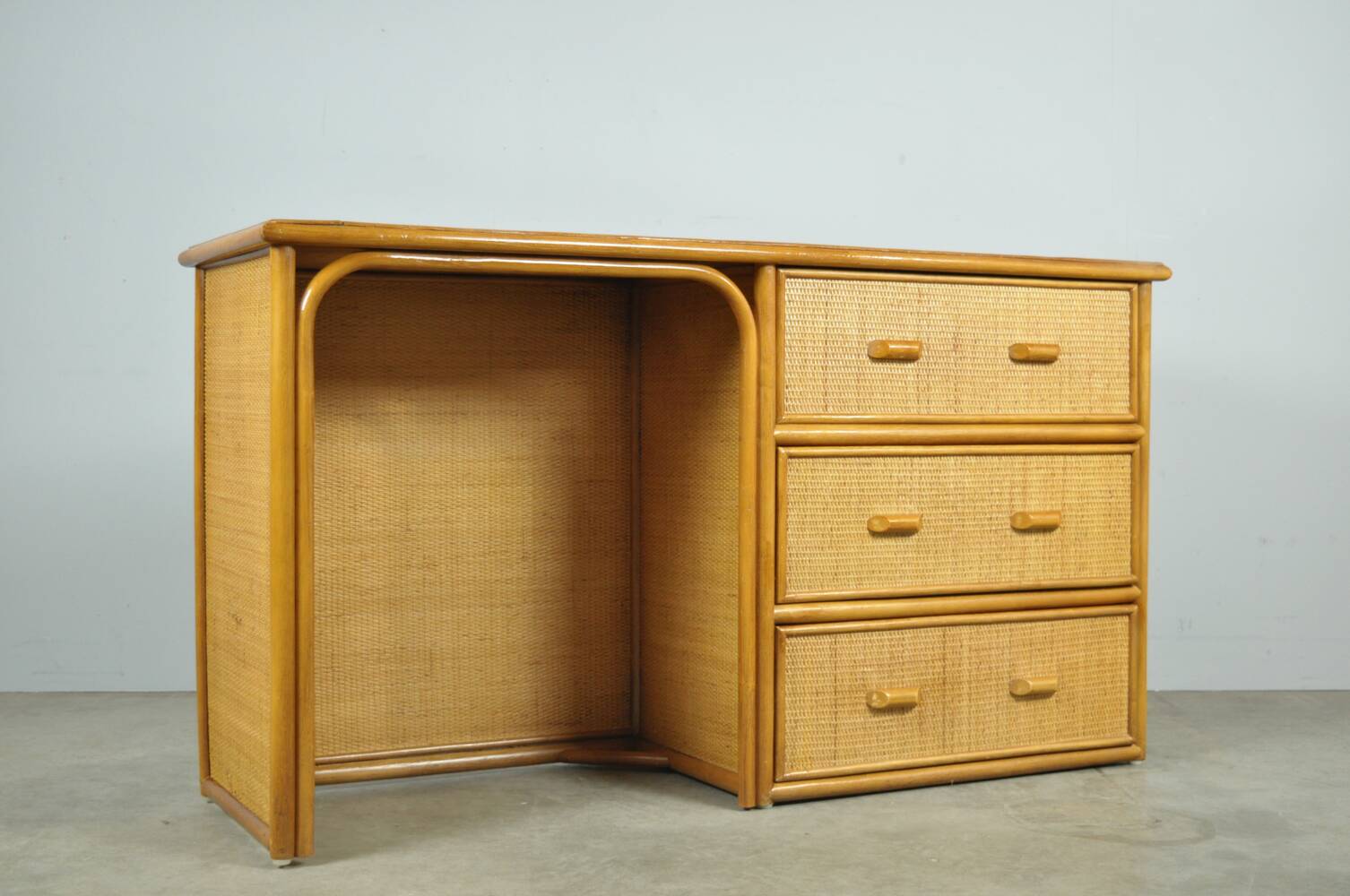 Vintage BAMBOO Writer’s Desk with Drawers, Italy 1980