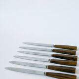 set of 6 brown horn knives 1970