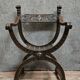 Antique curule chair in carved wood – Renaissance / Savonarole style
