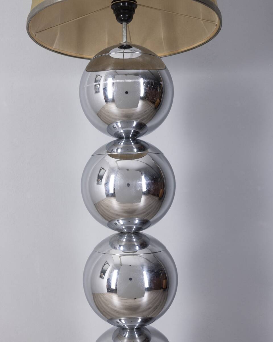 Vintage 1970s floor lamp with chromed metal spheres, Italian design