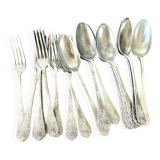 9 soup spoons & 9 forks in 19th century silver plated metal