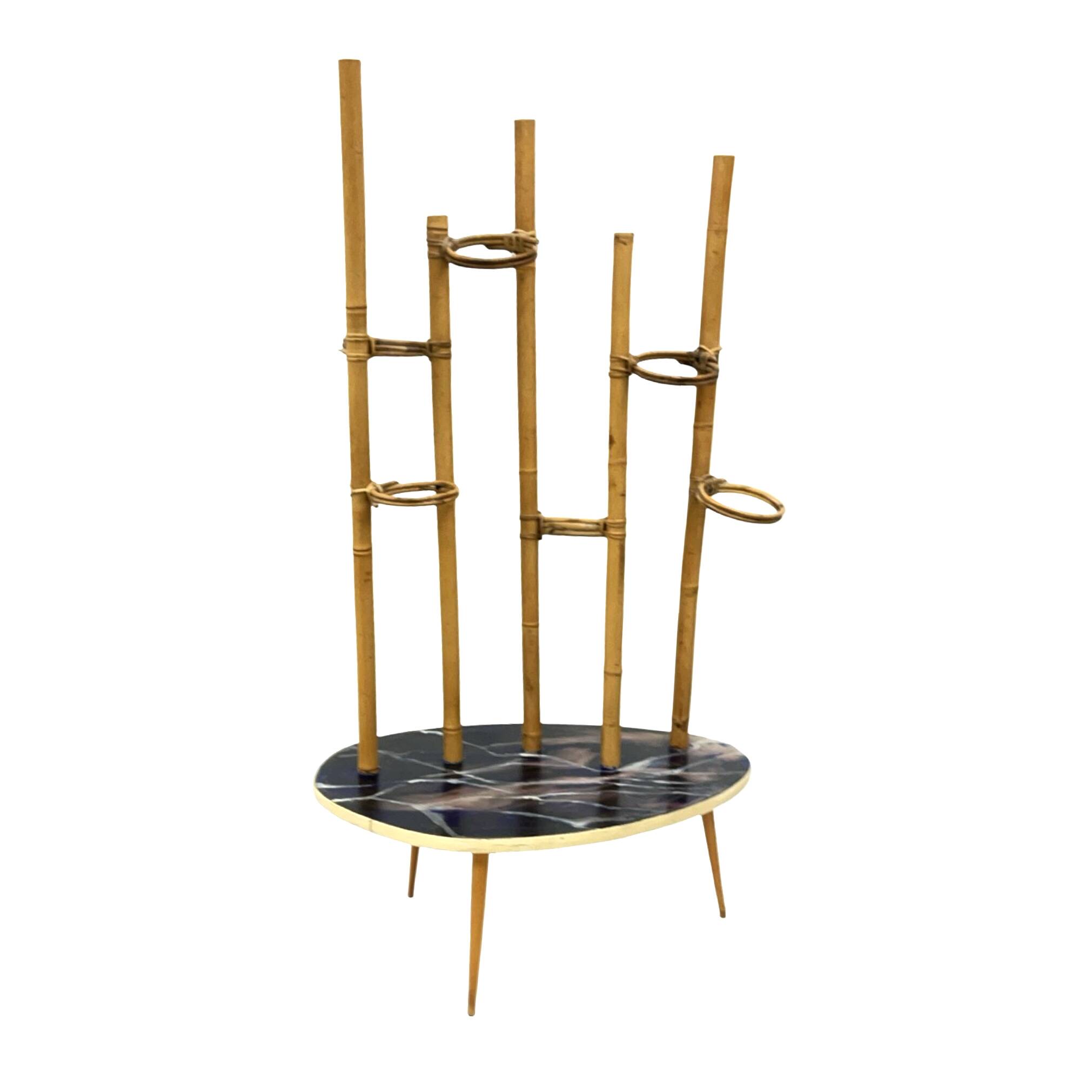 Mid-Century Modern Plant Stand – Europe, 1960s-1970s, Bamboo & Artistic