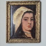 Huile sur toile portrait féminin antique