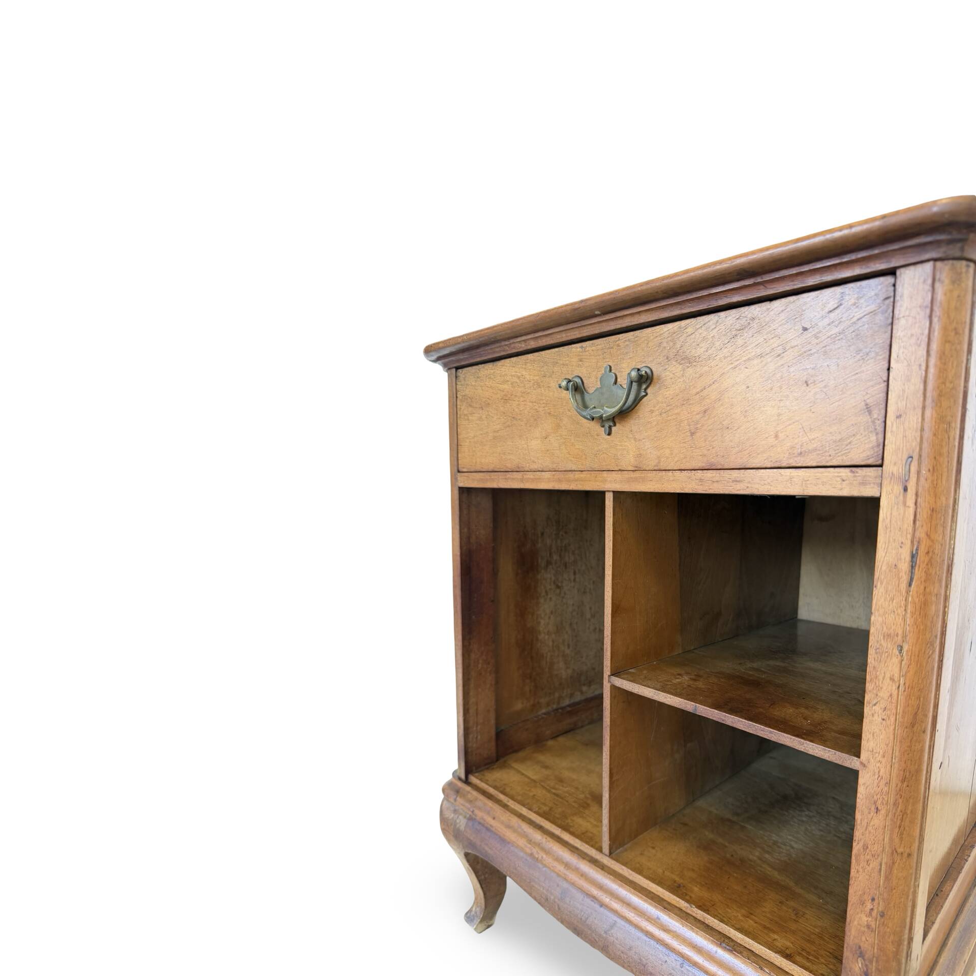 Antique Italian bedside table in solid walnut, 1920s/1930s
