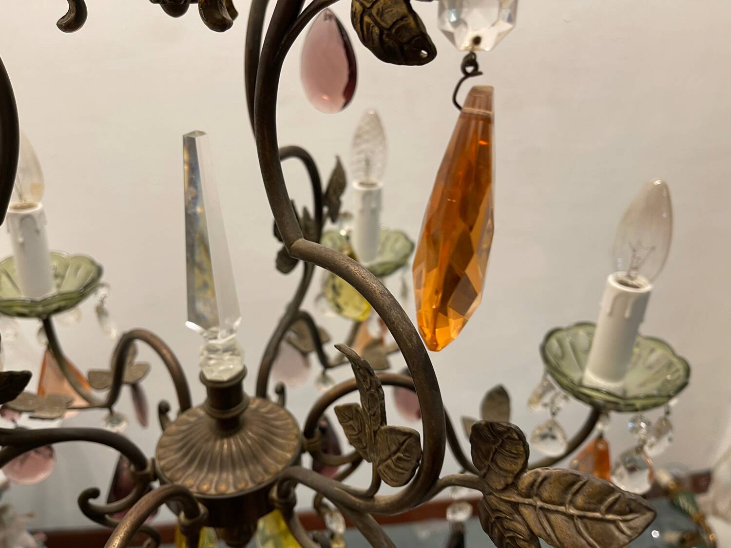 Bronze multicolored Crystal chandelier 1950’s