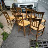Set of 8 solid cherrywood chairs with straw seats, Directoire period