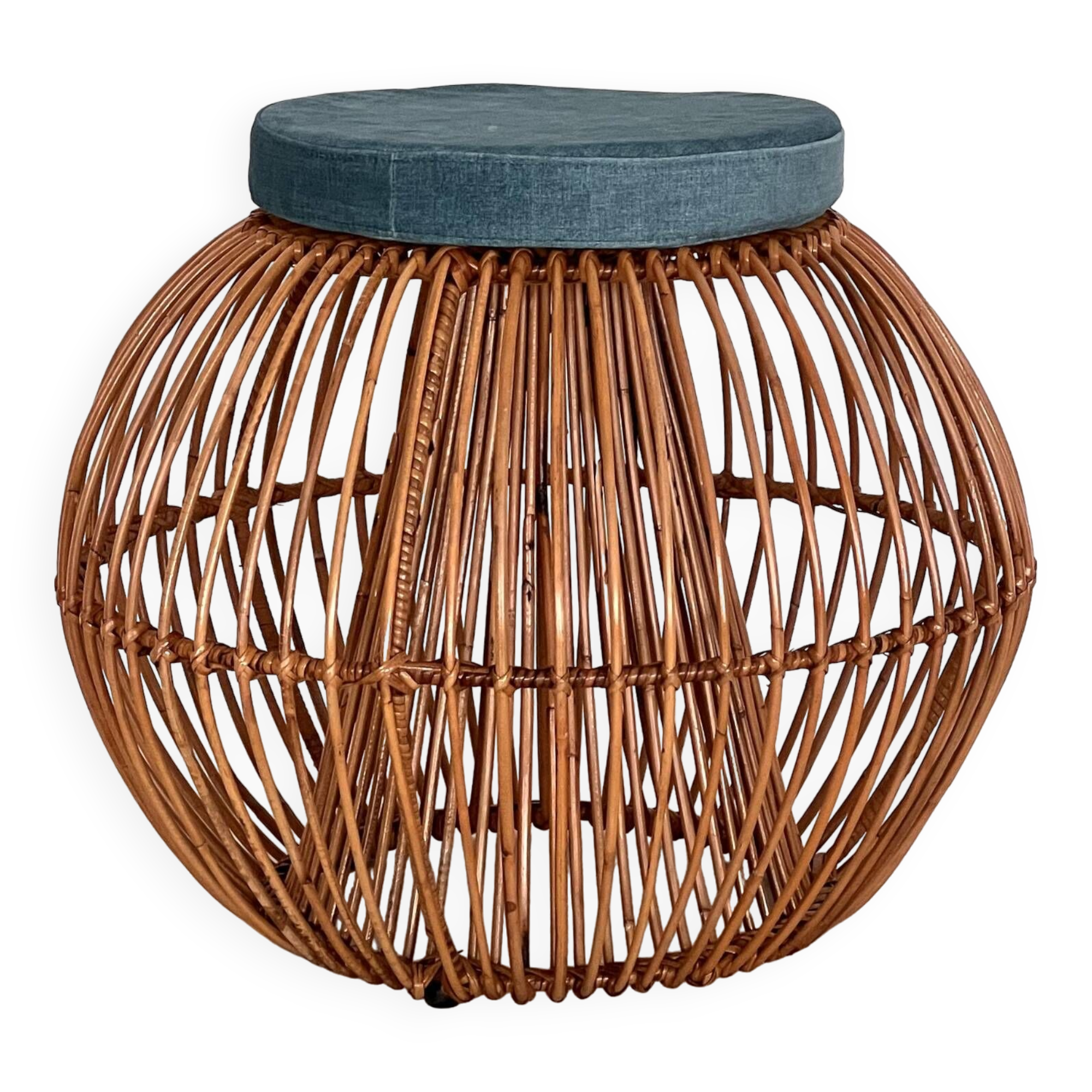 Bamboo Stool with new cushion, 1960s