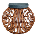 Bamboo Stool with new cushion, 1960s