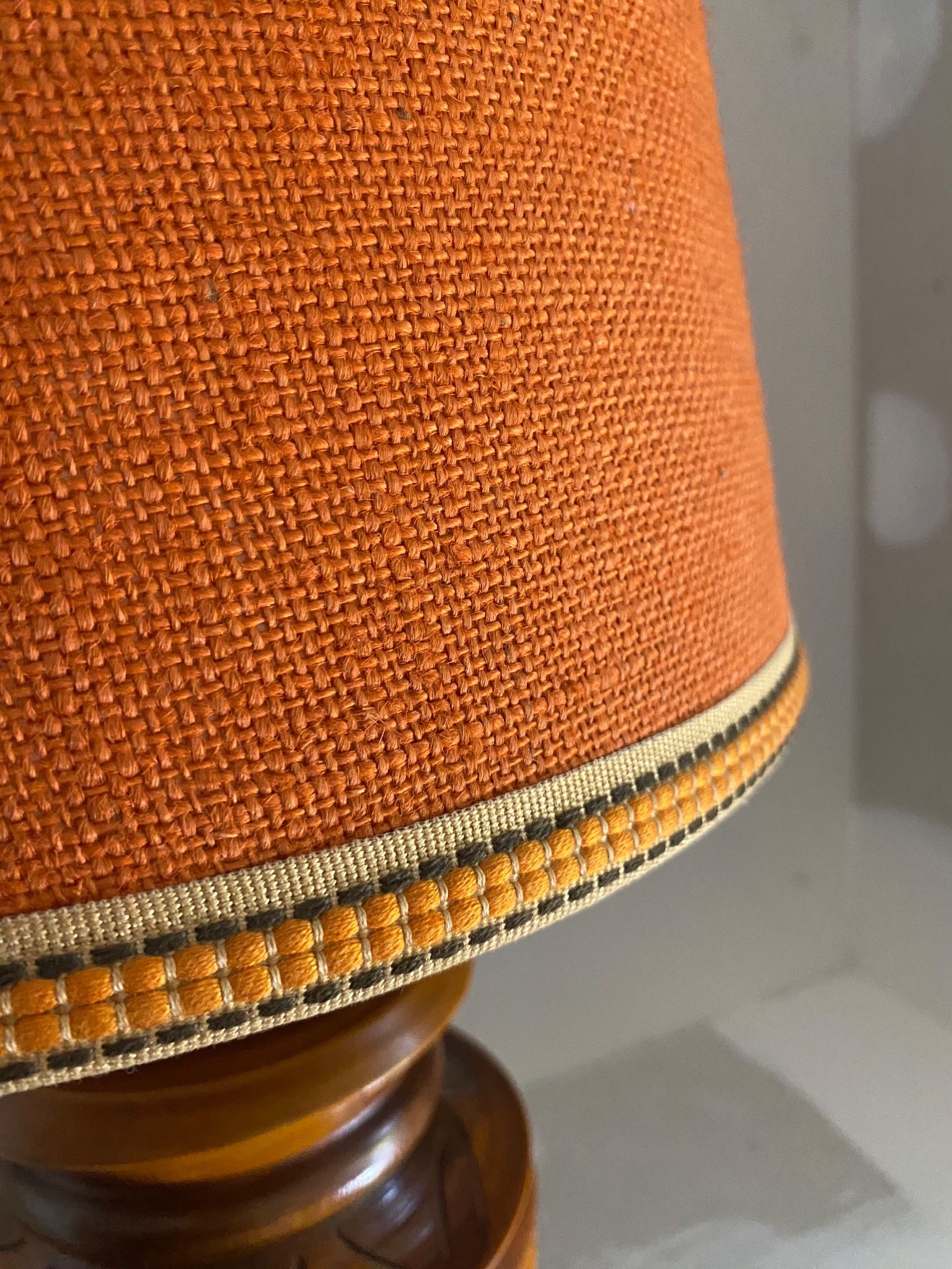 Lampe bois tourné, câble tissu 2M neuf, abat-jour