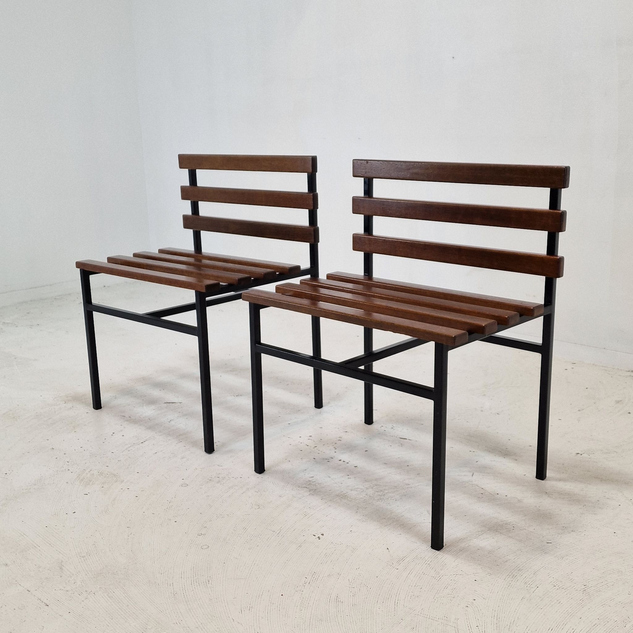 Set of 2 benches in teak, italy, 1960s