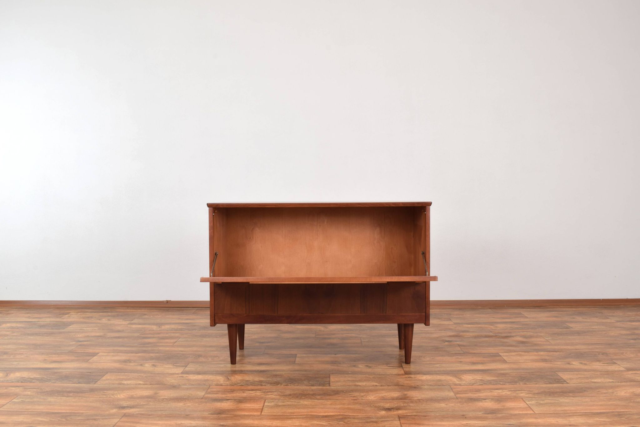 Mid-Century Pair of Polish Armchairs and Walnut Cabinet, 1960s, Set of 3.