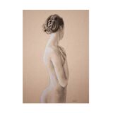 Original painting of a female nude hand painted in pastel. Pastel drawing.