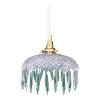 Suspension abat-jour vintage en verre avec pampilles