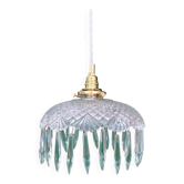 Suspension abat-jour vintage en verre avec pampilles