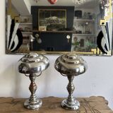 Pair of Art Deco ELAU mushroom lamps with adjustable nickel-plated metal.