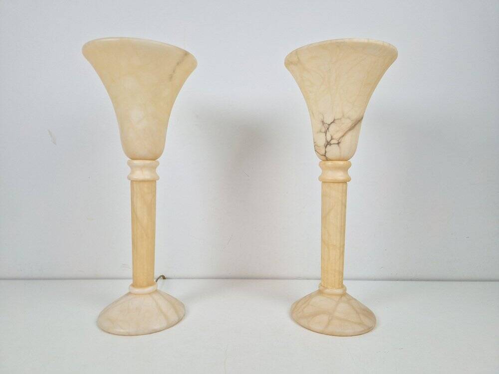 Lampes de table en albâtre vintage en marbre, années 1970, ensemble de 2