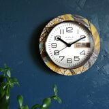 Clock formica vintage round silent wall clock "Kiplé yellow brown"