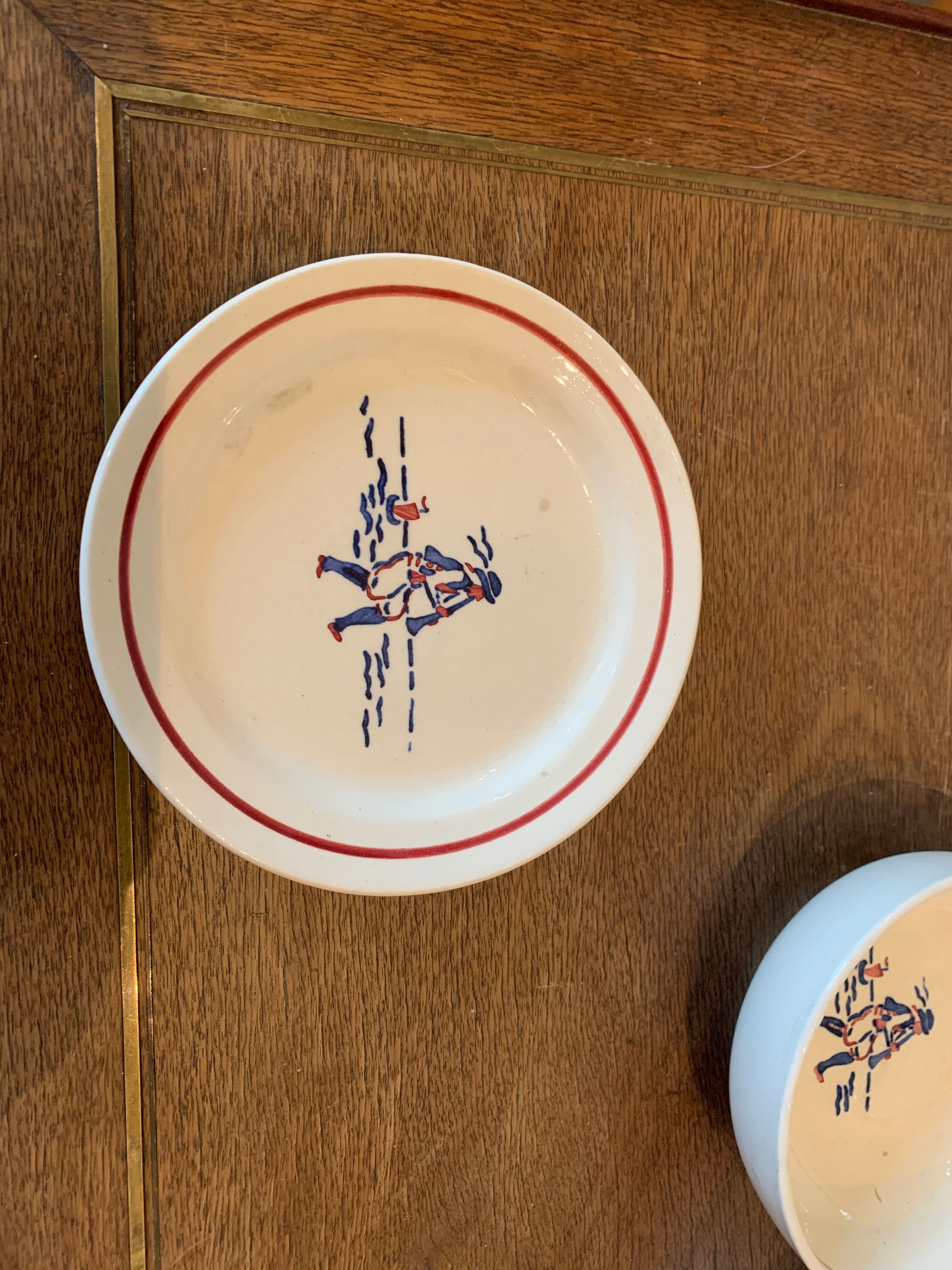 Old children's breakfast service hand-painted, Brittany, art deco