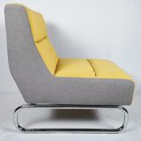 L heater in grey and yellow fabric on chrome footing. Around 1980.