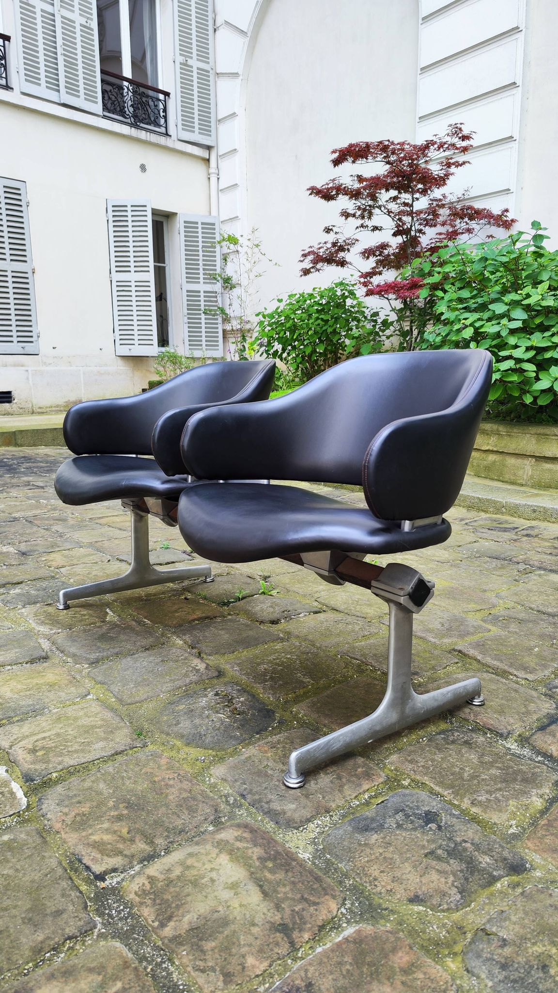 Deux double chaises fauteuils bancs en cuir Geoffrey Harcourt Artifort années 60
