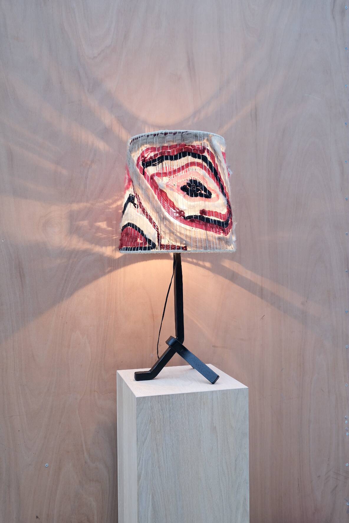 Modernist wrought iron lamp with wool lampshade, France 1950