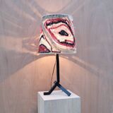 Modernist wrought iron lamp with wool lampshade, France 1950