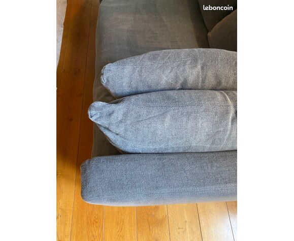 Gray linen sofa 3/4 seater | Selency