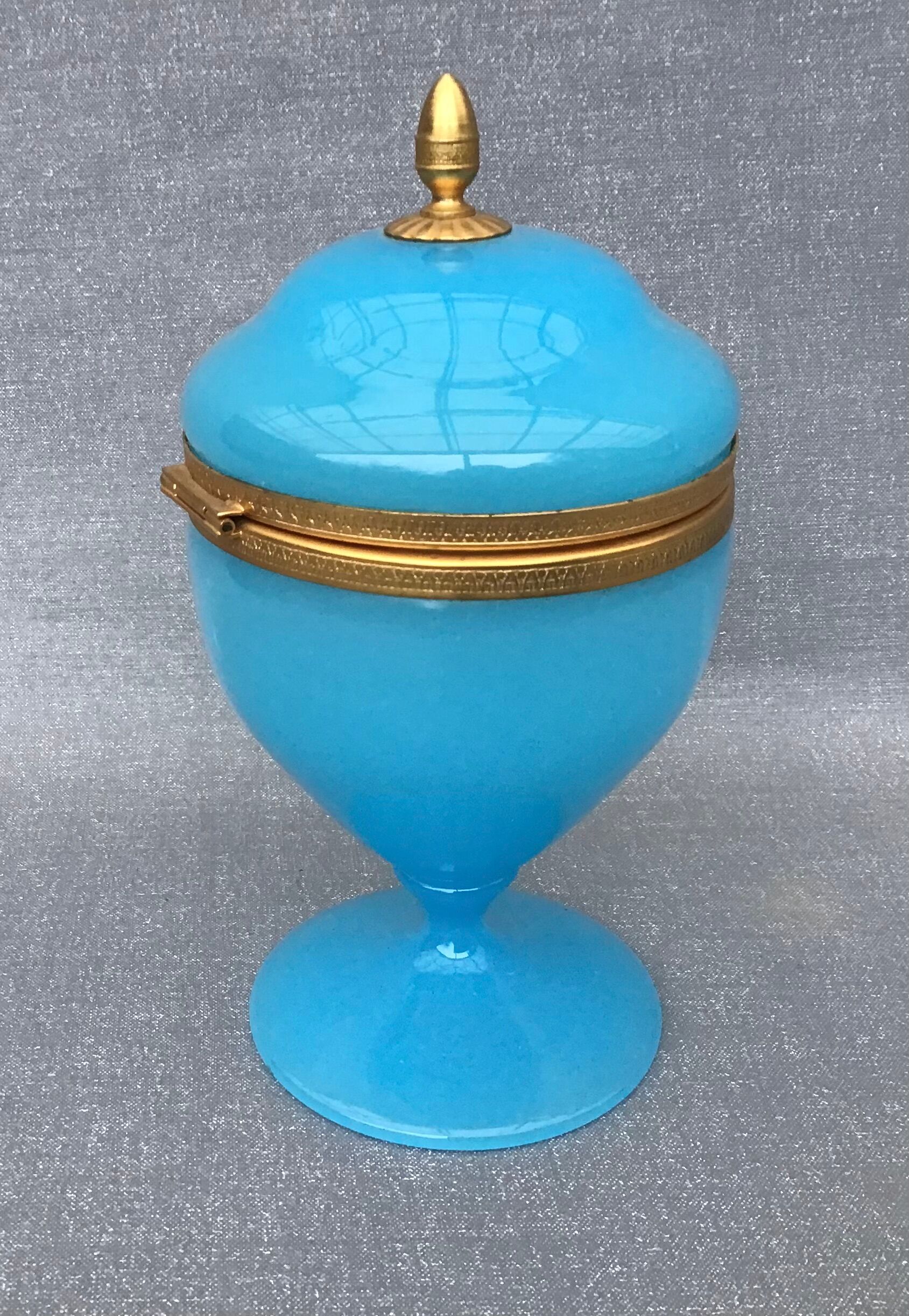 Blue Florentine opaline box gilded metal frame