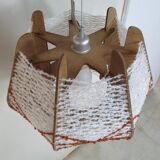 Scandinavian hanging lamp, wood and stretched wire, 1960s