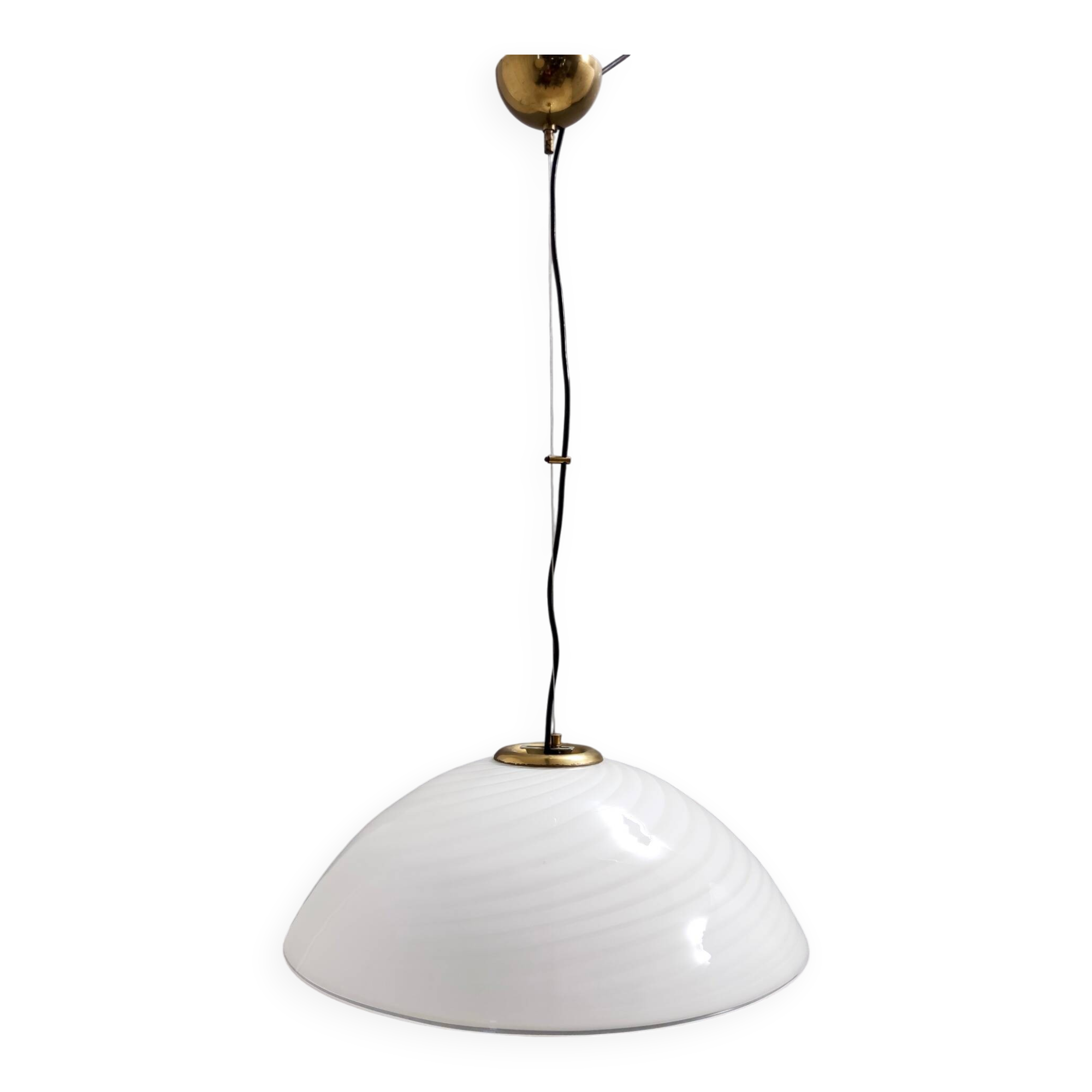 Adjustable White Murano Glass and Brushed Brass Pendant by VeArt