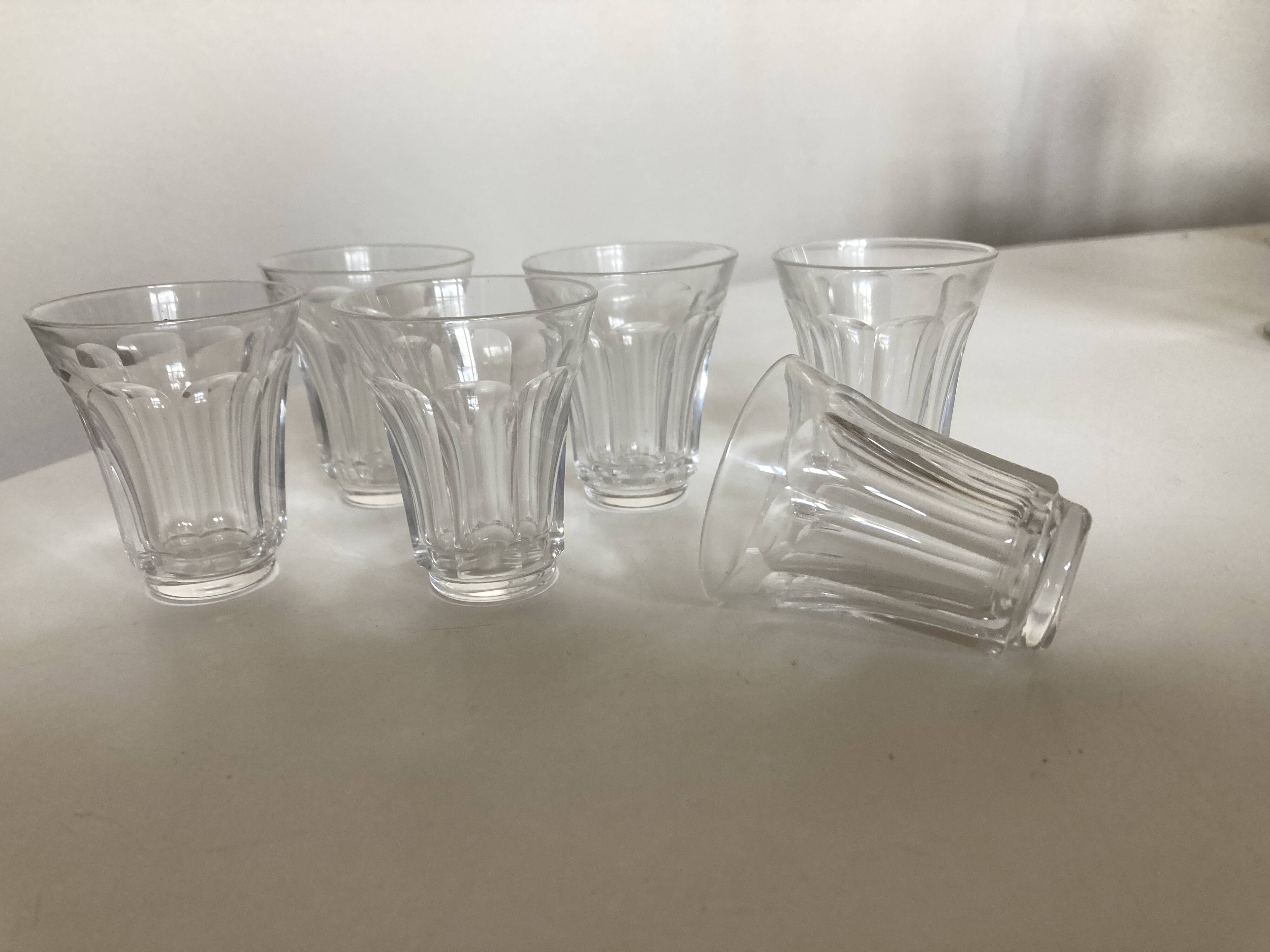 Set de 6 verres shot tulipe à côtes plates néo classique 1950