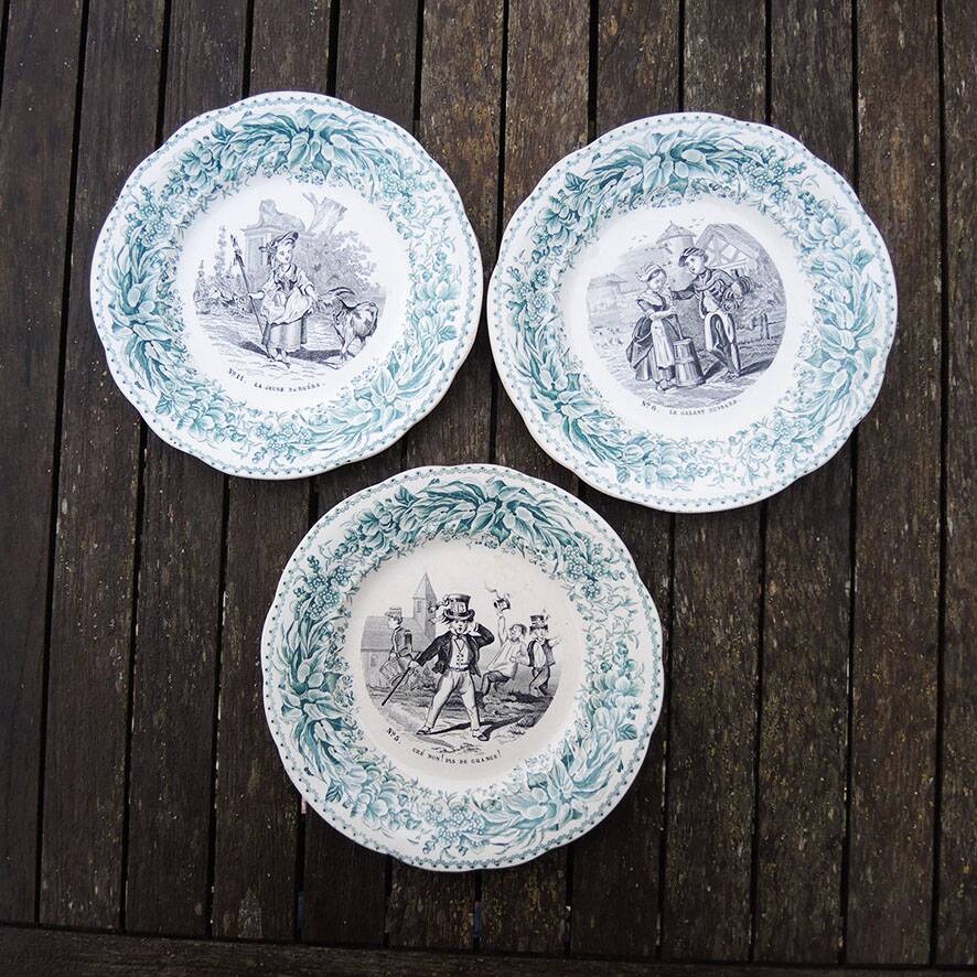 3 old talking plates – Creil & Montereau