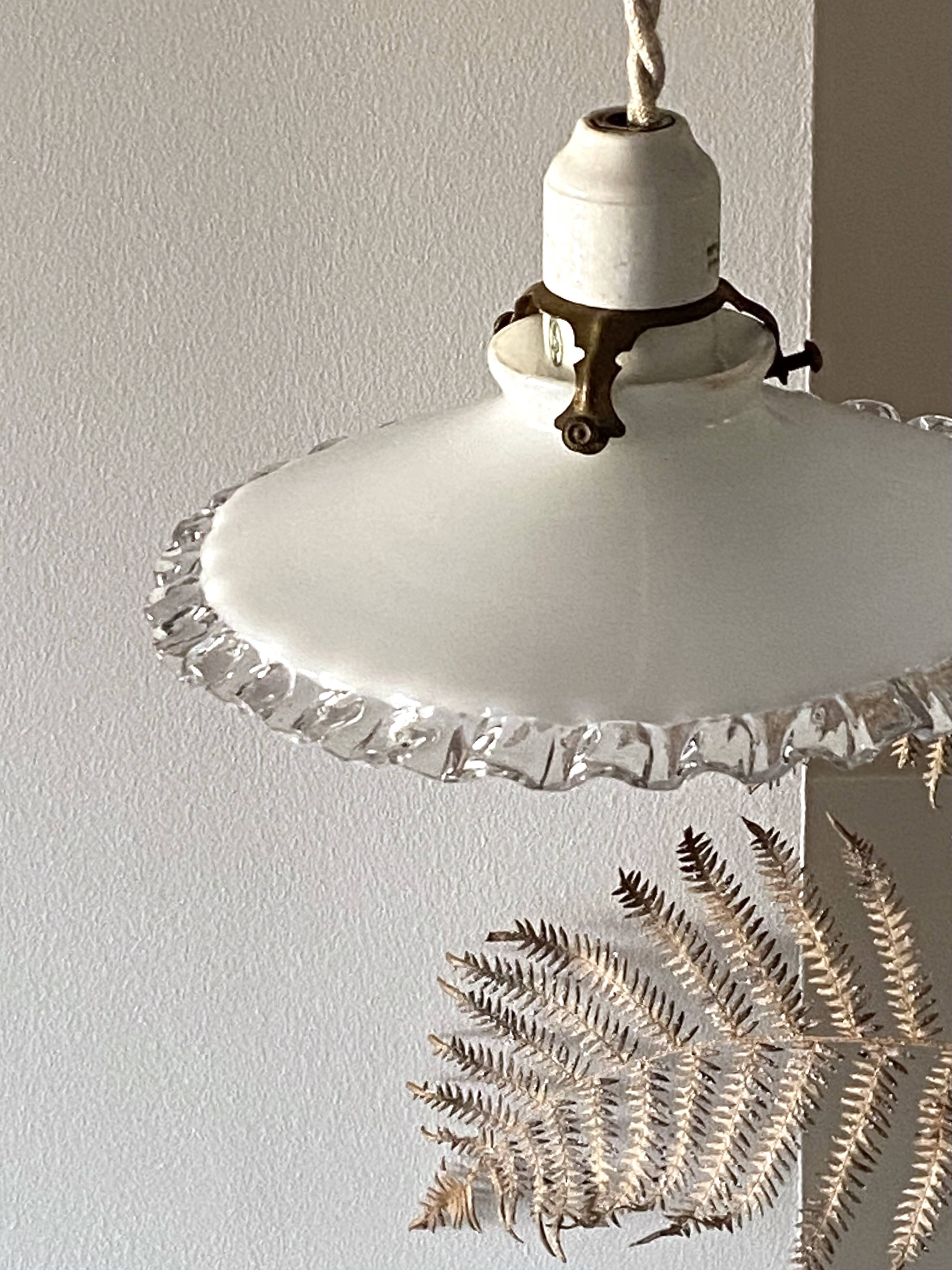 Opaline pendant light with porcelain socket