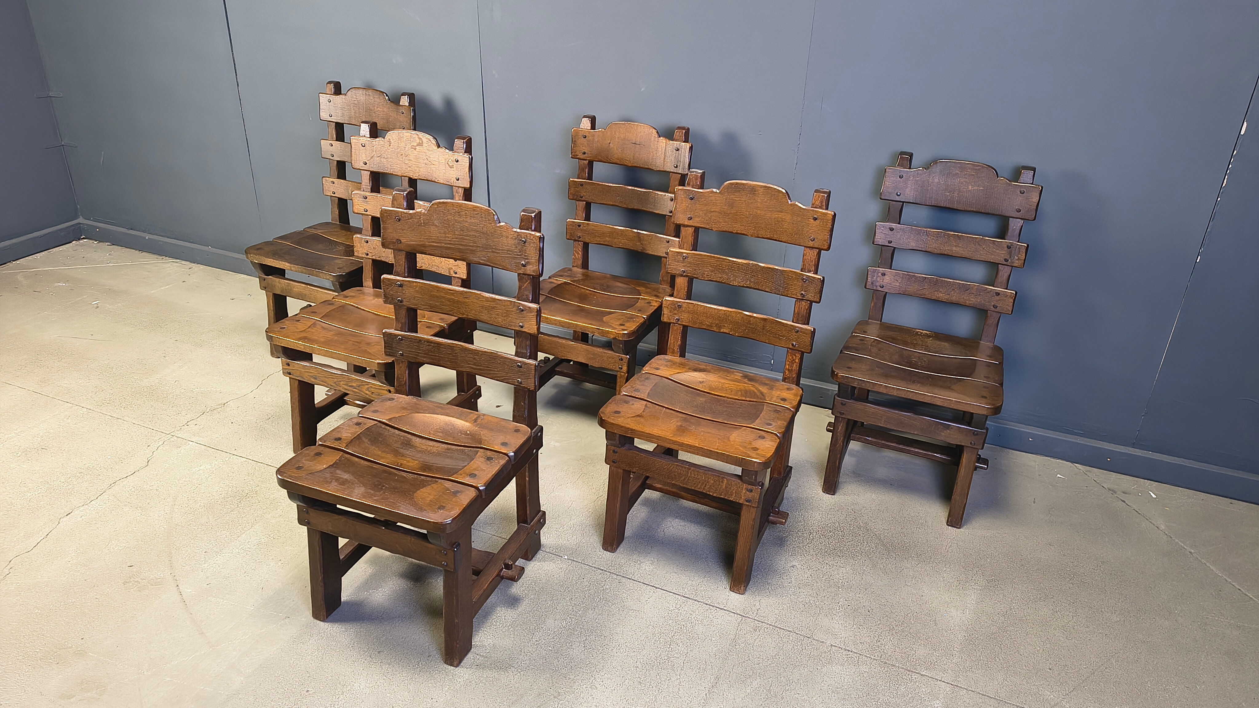 Vintage brutalist dining chairs, set of 6 - 1960s
