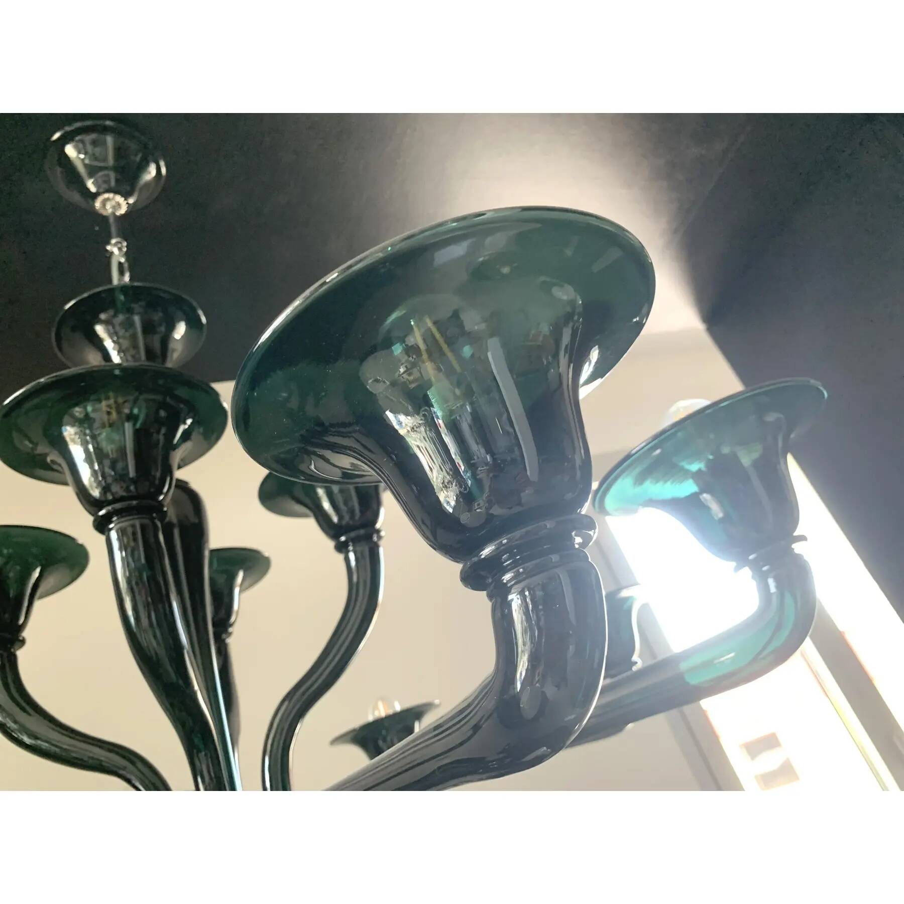 Translucent Green-Bottle Glass Chandelier, Contemporary Murano Style
