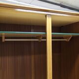 French wardrobe with tapered legs, 3 doors, 1 mirror (27*130), and 1 drawer.