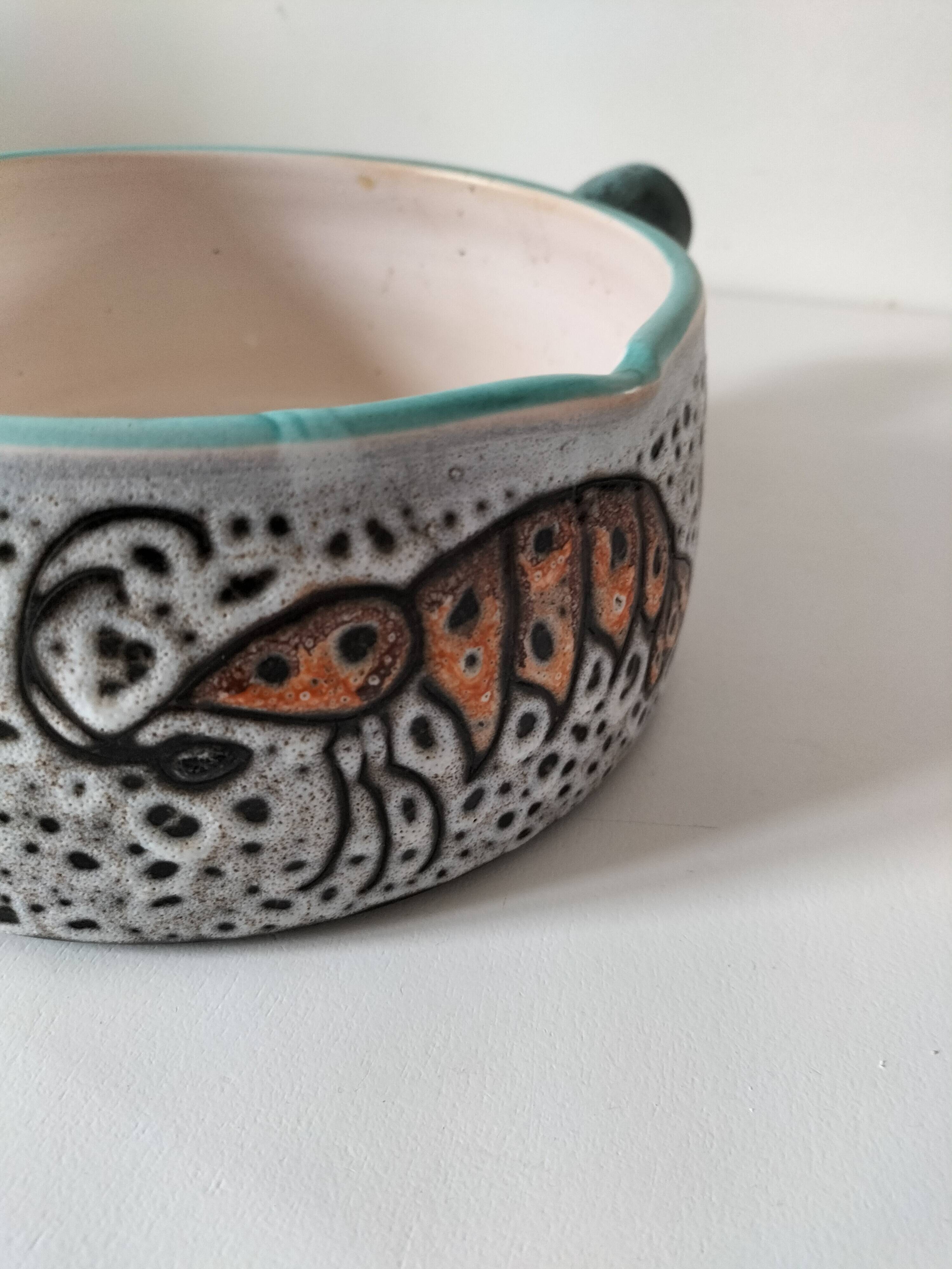 Italian ceramic dish with marine relief decoration from San Marino, 1960s-70s