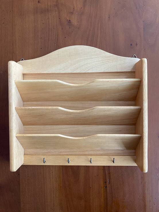 Wooden wall-mounted mail and key holder