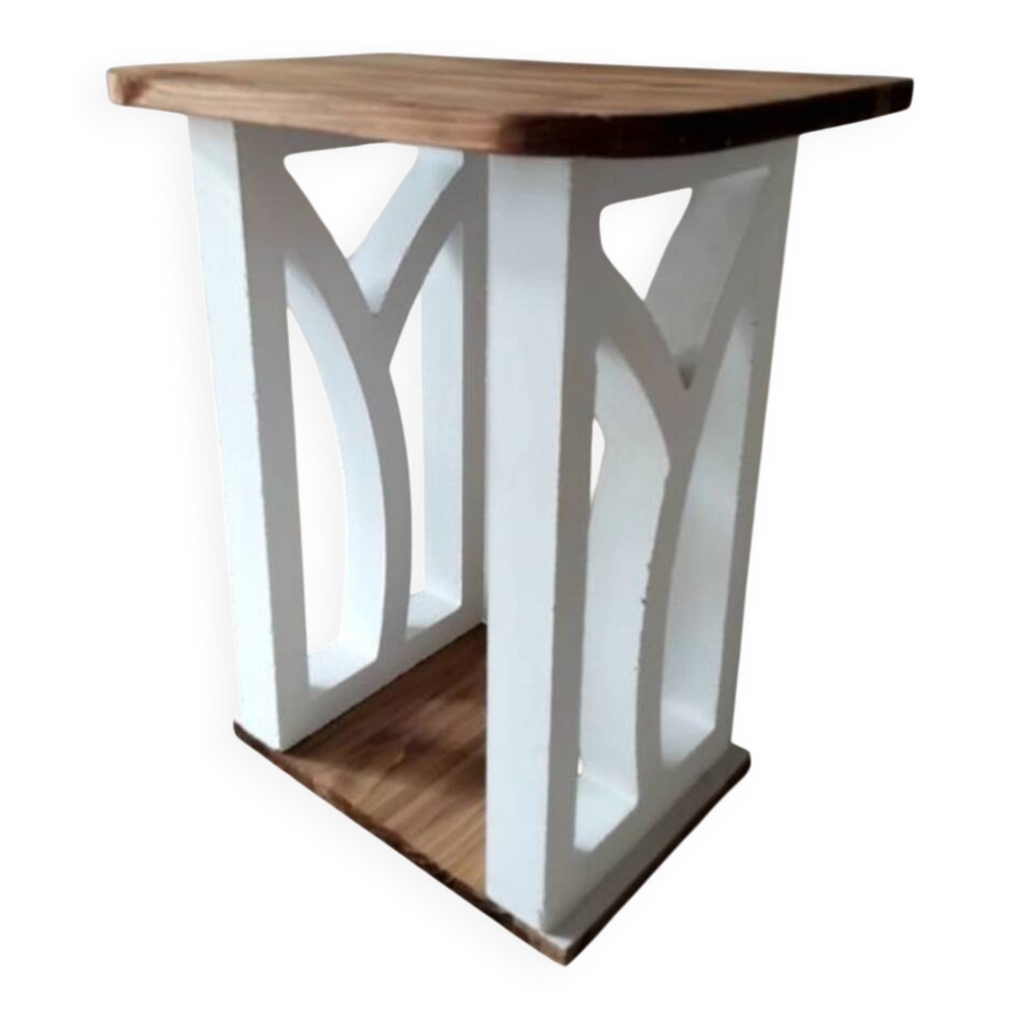 Tables de chevet artisanales bois & blanc, style méditerranéen (lot/unité)