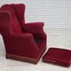 1970s, Danish highback armchair, furniture velour, ash wood legs.