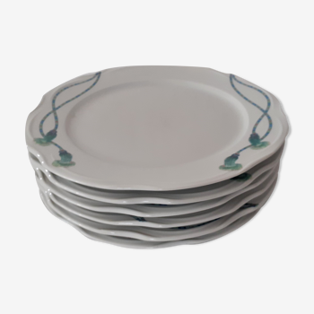 6 assiettes  plates en porcelaine de Pillivuyt France décor rubans