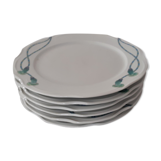 6 flat porcelain plates from Pillivuyt France decoration ribbons