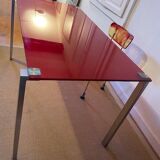 Red glass dining table 1=2 Jean Nouvel